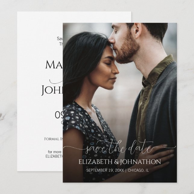 Reserva La Fecha Simple Boda de fotografías en blanco y negro con g (Anverso / Reverso)