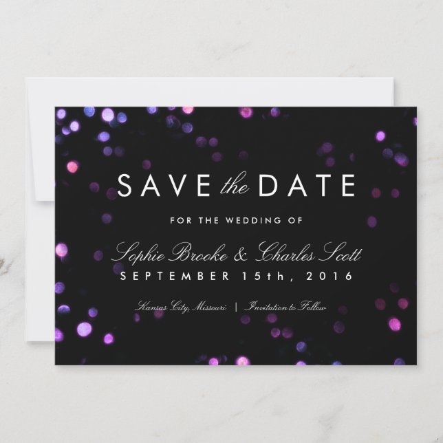 Reserva La Fecha Simple Bokeh Glam Black & Pink Save the Date (Anverso)