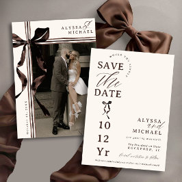 Reserva La Fecha Simple Brown and Ivory Bow Elegant Photo Wedding