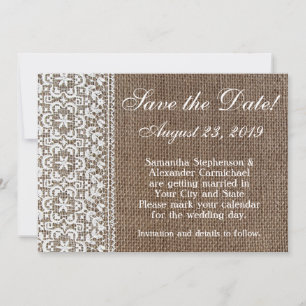 Reserva La Fecha Simple Burlap y Lace Save the Date