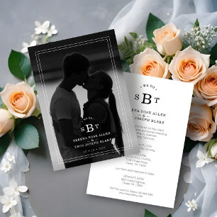 Reserva La Fecha Simple Chic Black & White Photo Initials Wedding