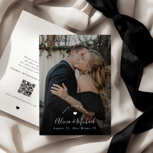 Reserva La Fecha Simple código QR elegante foto boda negro