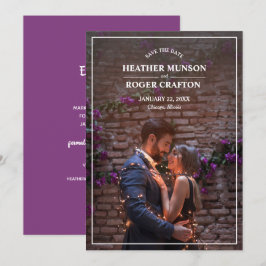 Reserva La Fecha Simple Compromiso Foto Púrpura Guardar La Fecha
