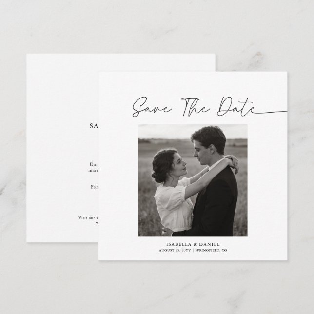 Reserva La Fecha Simple Elegant Script Photo Text Wedding (Anverso / Reverso)