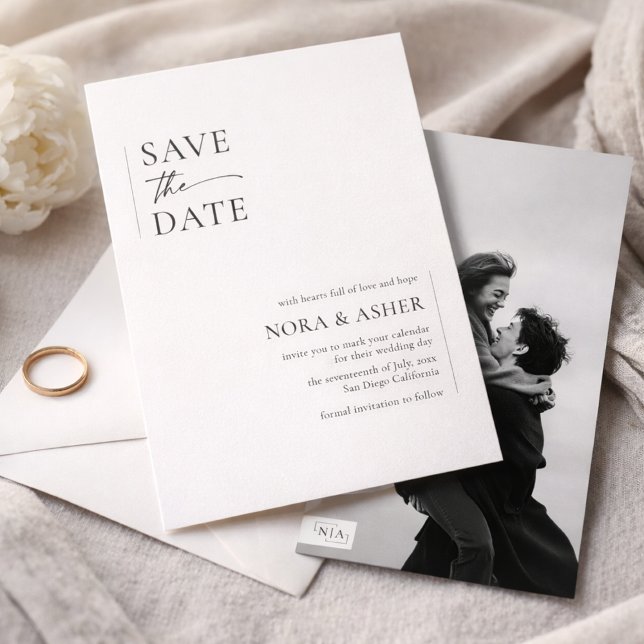 Reserva La Fecha Simple Elegant Text and Photo | Monogram Wedding (Subido por el creador)