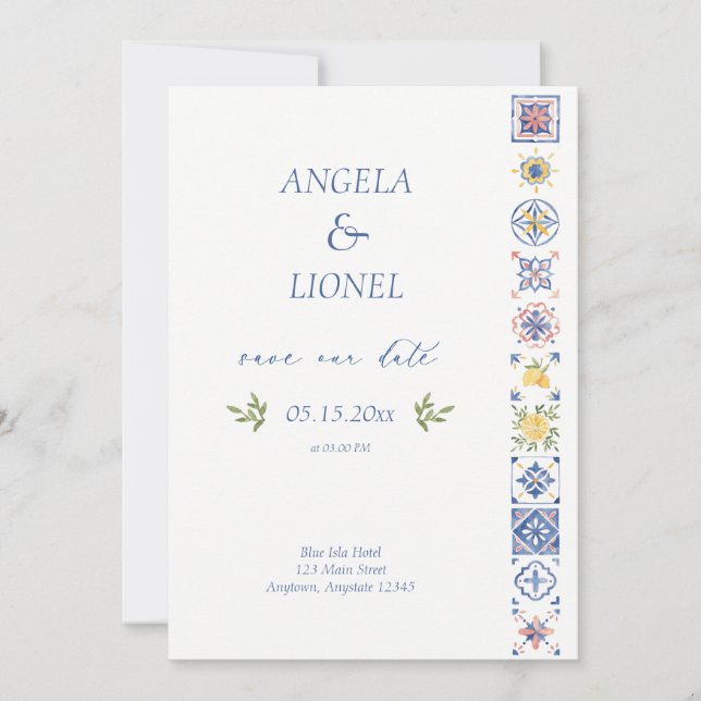 Reserva La Fecha Simple Elegant Tiles Amalfi Coast Italy Wedding (Anverso)