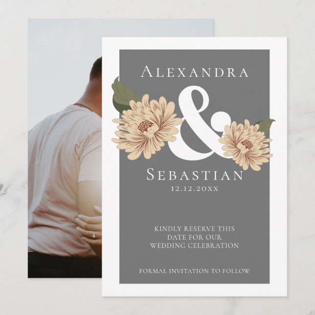 Reserva La Fecha Simple Elegante Boda Floral Salva La Fecha (Anverso / Reverso)