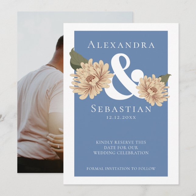 Reserva La Fecha Simple Elegante Boda Floral Salva La Fecha (Anverso / Reverso)