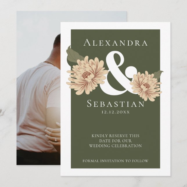 Reserva La Fecha Simple Elegante Boda Floral Salva La Fecha (Anverso / Reverso)