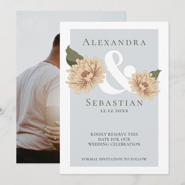 Reserva La Fecha Simple Elegante Boda Floral Salva La Fecha (Anverso / Reverso)