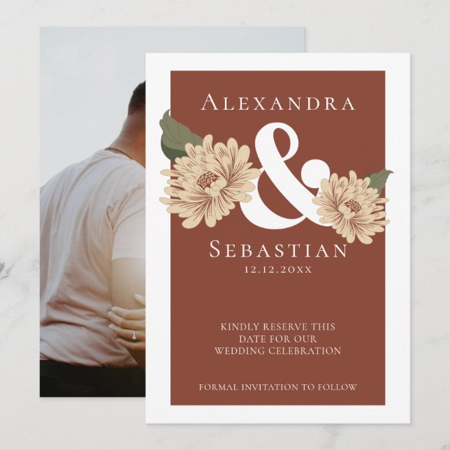Reserva La Fecha Simple Elegante Boda Floral Salva La Fecha (Anverso / Reverso)