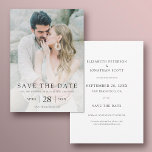 Reserva La Fecha Simple Elegante Personalizado Foto Boda Guardar La<br><div class="desc">Esta sencilla y elegante foto moderna ahorra la tarjeta de boda de fecha con un elegante texto negro con un mensaje "SAVE THE DATE" y espacio para sus nombres, fecha y lugar de boda debajo. La forma predeterminada de la tarjeta son las esquinas nítidas estándar, pero el diseño también se...</div>