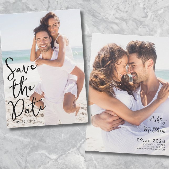 Reserva La Fecha Simple Elegante Script Foto Boda (Simple Elegant Script Typography Photo Wedding Save The Date)