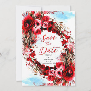 Reserva La Fecha Simple Floral Crimson Red Roses Boda