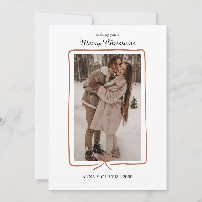 Reserva La Fecha Simple Hand-Drawn Border Christmas Photo Card (Anverso)