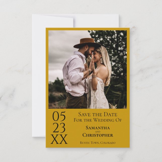 Reserva La Fecha Simple Marigold Modern Minimal Photo Boda (Anverso)