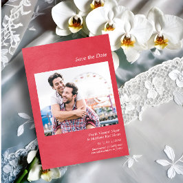 Reserva La Fecha Simple Metallic Effect Engaged Gay Couple Photo