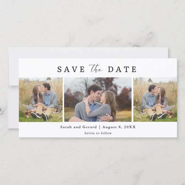 Reserva La Fecha Simple Modern 3 Photo Wedding Save the Date (Anverso)