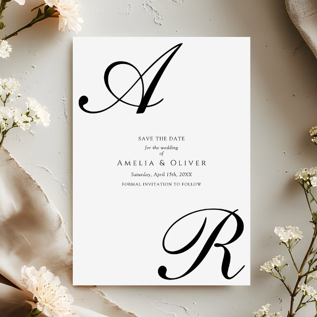 Reserva La Fecha Simple Modern Script Monogram Wedding (Subido por el creador)