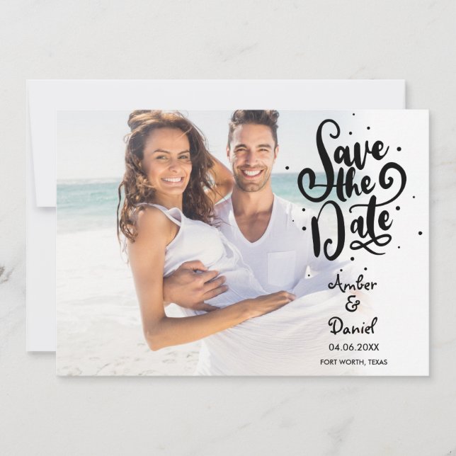 Reserva La Fecha Simple Moderno Save the Date de Foto con Lunares (Anverso)