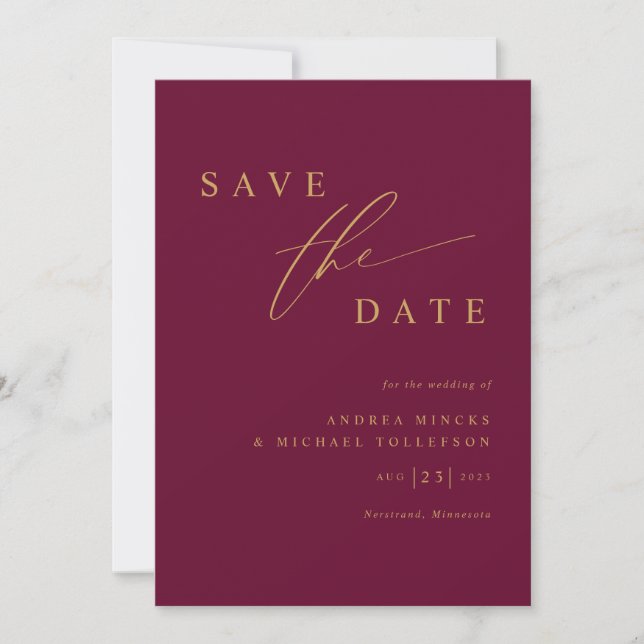 Reserva La Fecha Simple Moderno Vino de Morera y Boda de Oro (Anverso)