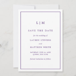 Reserva La Fecha Simple Monograma Morado Elegante Boda