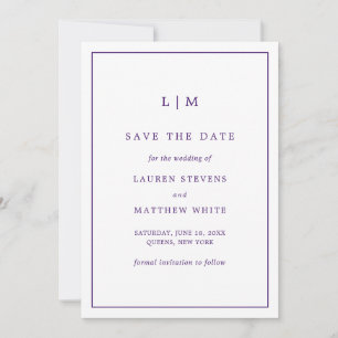 Reserva La Fecha Simple Monograma Purple Elegante Boda