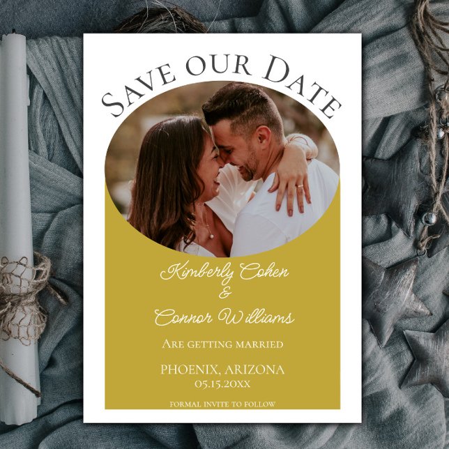 Reserva La Fecha Simple Oval Photo Save the Date | Marigold (Marigold Simple Oval Photo Save the Date)