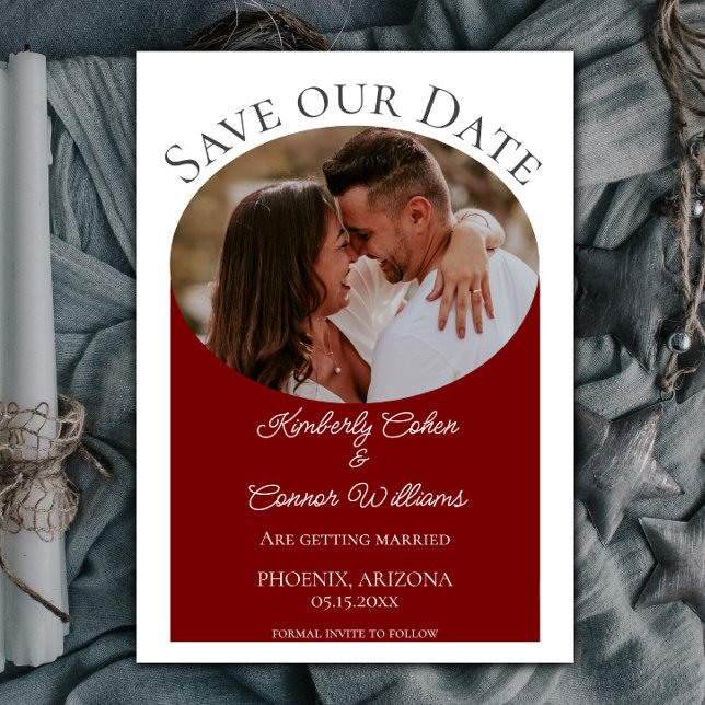 Reserva La Fecha Simple Oval Photo Save the Date | Rojo (Red Simple Oval Photo Save the Date)