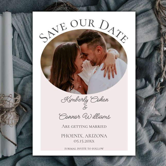 Reserva La Fecha Simple Oval Photo Save the Date | Rosa (Pink Simple Oval Photo Save the Date)