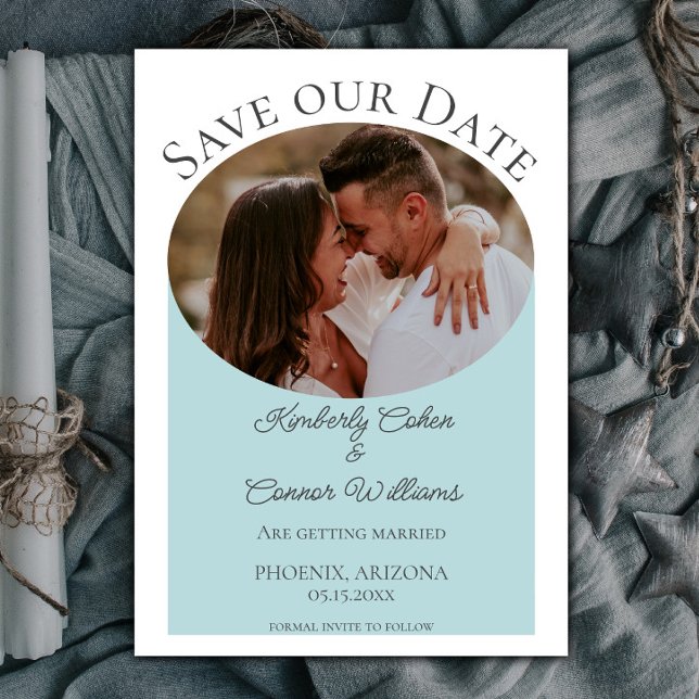 Reserva La Fecha Simple Oval Photo Save the Date | VERDE AZULADO (Teal Simple Oval Photo Save the Date)