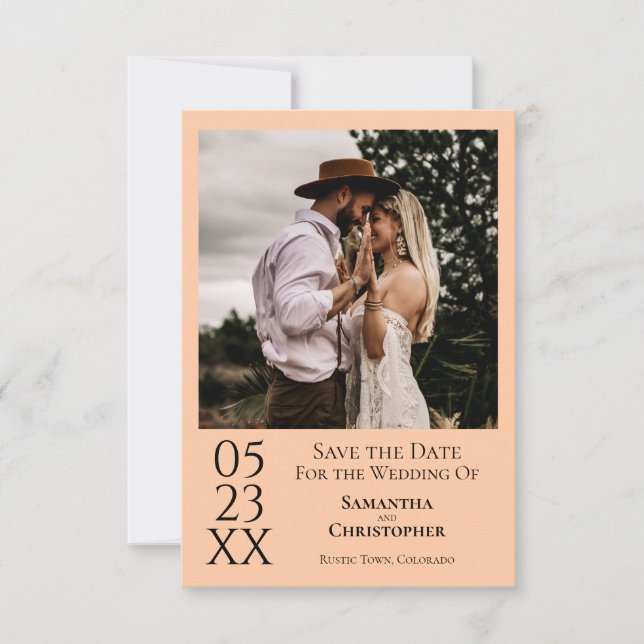 Reserva La Fecha Simple Peach Modern Minimal Photo Boda (Anverso)