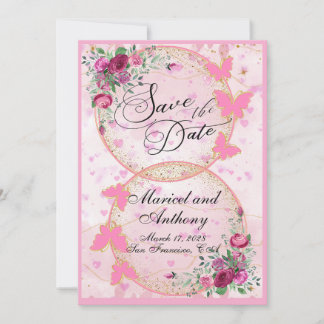 Reserva La Fecha Simple Pink Butterflies theme Save the Date