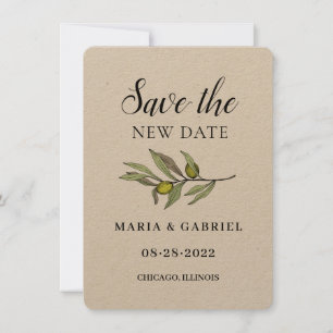 Reserva La Fecha Simple rama de olivo. Cambio de boda rústica en kr