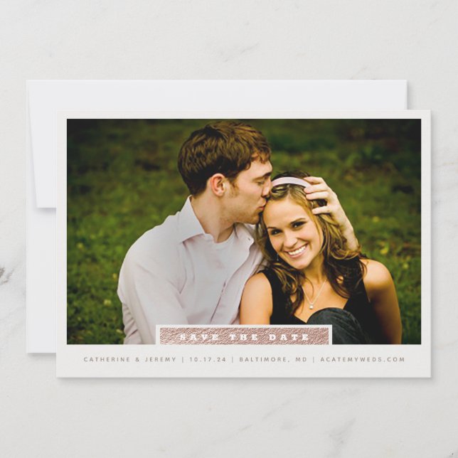 Reserva La Fecha Simple Rose Gold Block Photo Save The Date (Anverso)