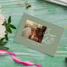 Simple Sage Green Calligraphy Boho Photo Boda