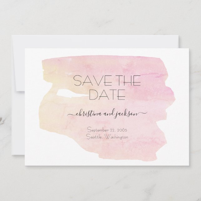 Reserva La Fecha Simple Save Date con Acuarela Rosa y Amarillo con  (Anverso)