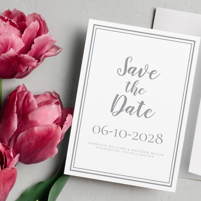 Reserva La Fecha Simple Script Chic Gris Save The Date Boda (Subido por el creador)