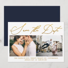 Reserva La Fecha Simple Script Faux Gold Dos Photo Modern