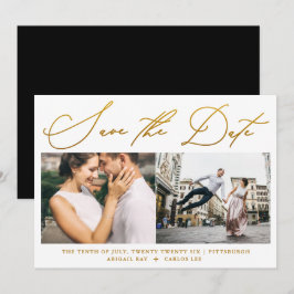 Reserva La Fecha Simple Script Faux Gold Dos Photo Modern