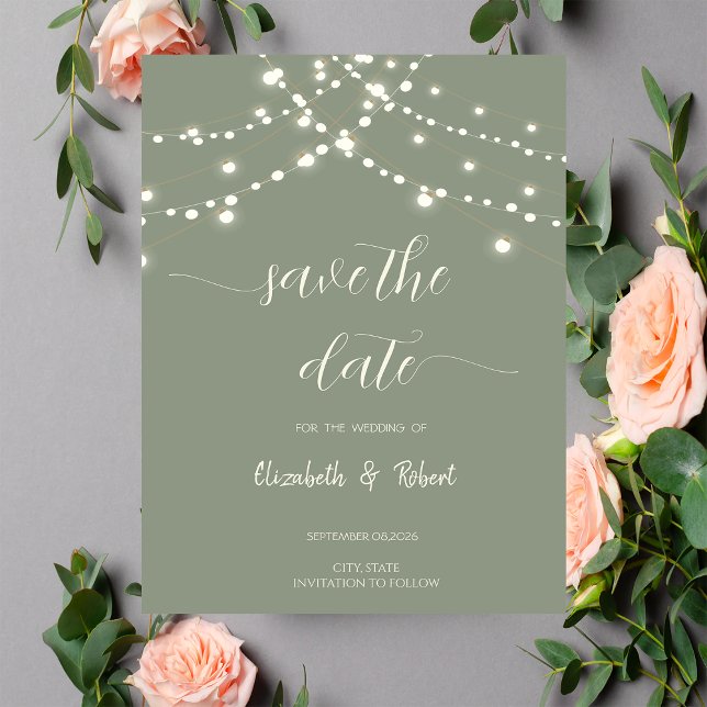 Reserva La Fecha Simple String Lights Sage Green Save The Date (Subido por el creador)