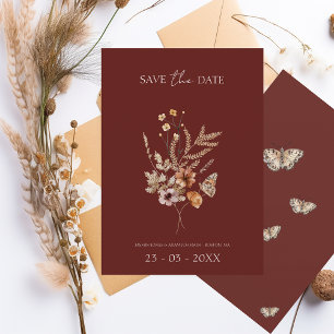 Reserva La Fecha Simple Terracotta Otoño Caída Boda de Flores Silve