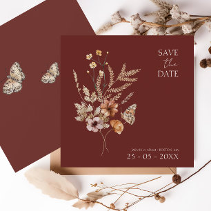 Reserva La Fecha Simple Terracotta Otoño Caída Boda de Flores Silve