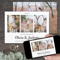 Simple White Typography Overlay Four Photo Wedding