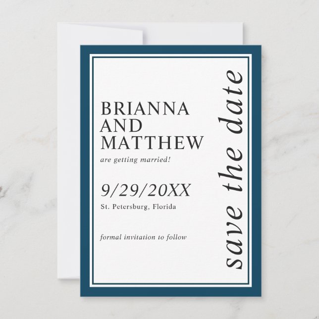 Reserva La Fecha Simple y clásica boda azul de la marina salva la f (Anverso)