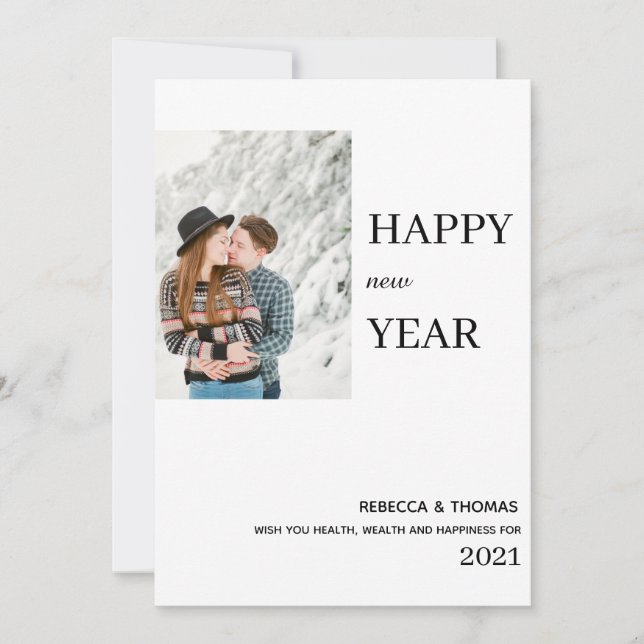 Reserva La Fecha simple y elegante foto feliz año nuevo (Anverso)