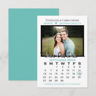 Reserva La Fecha Simple y elegante foto y calendario Boda Aqua Azul