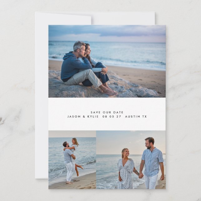 Reserva La Fecha simple y moderna foto de 4 collages (Anverso)