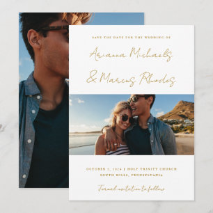 Reserva La Fecha Simple y moderno Dos Bodas de fotografía Gold