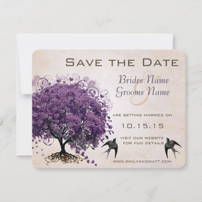 Reserva La Fecha Simplemente Peachy Purple Heart Leaf Tree Guardar  (Anverso)